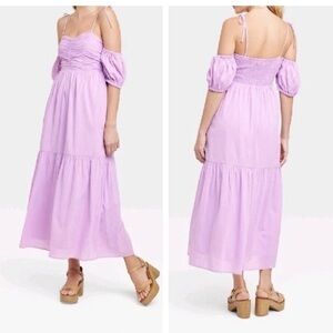 Universal thread purple cold shoulder puff sleeve maxi dress. M
